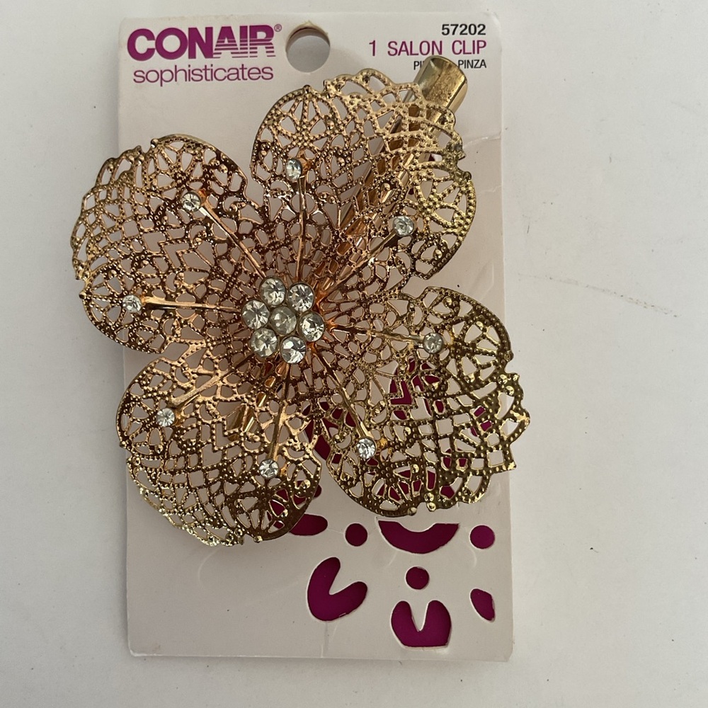 Conair Gold Flower Rhinestone Hair Clip NWT